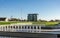 Fountain, outdoor amphitheatre and modern glass building, Zagreb, Croatia