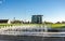 Fountain, outdoor amphitheatre and modern glass building, Zagreb, Croatia