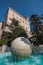 Fountain in park Laburin, Republic of San Marino marble ball in center