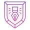 Fountain pen in shield flat icon. Copyright protection emblem violet icons in trendy flat style. Fountain pen bage