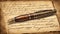 Fountain pen on an vintage handwritten letter. Old history background. Retro style