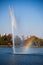 Fountain and rainbow at the Central Park Reservoir or Jacqueline Kennedy Onassis Reservoir in New York city during the autumn seas