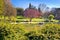 Fountain Rotonda di Borghese green park in Rome scenic view