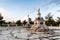 Fountain in Royal Palace of Aranjuez at sunrise