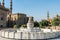 Fountain and Salah El-Deen square and and background of Qanibay al-Rahman Mosque, Mosque of Madrassa of Sultan Hassan and the