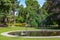 Fountain with a sculpture at Christchurch Botanic gardens, New Zealand