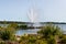 A fountain on the shore of lake simcoe in Barrie, Ontario