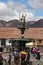 A fountain with a statue of the Inca King Pachacutec in the main square of Cusco, Peru