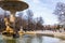 Fountain with stone sculptures in the Retiro Park in Madrid, Spain