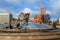 Fountain with Three storks sculpture on Independence Square in Minsk. Belarus