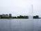 Fountain and tourist boat on Alster lake, Hamburg