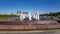 Fountain in the Victory Park on Poklonnaya Hill Gora, Moscow, Russia.