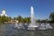 Fountain in the Victory Park on Poklonnaya Hill Gora, Moscow, Russia.