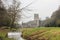 Fountains Abbey with a waterfall