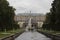 Fountains alley and water canal with the Grand Cascade and Samson Fountain golden sculpture and the palace in the background