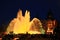 Fountains of the Font Magica in Barcelona at night, Spain