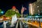 Fountains and modern buildings at night, in downtown Bethesda, Maryland