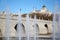 Fountains near bridge of Segovia and Cathedral of Nuestra Senora