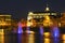 Fountains on the Obvodnoy Bypass channel in Moscow at night