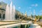 Fountains of Peterhof. Golden statues of Grand Cascade and Samson Fountain at Peterhof Palace.