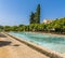 Fountains, pools and foliage in Cordoba, Spain