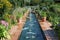 Fountains in a Spanish style garden