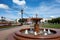 Fountains, sunny day, blue sky. Lenin Square, Khabarovsk, Russi