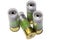 Four 12 gauge hunting shotgun bullet cartridges isolated