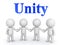 Four 3D Character holding hands with Unity text written above t