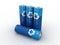 Four AA batteries blue. 3d rendering on white background