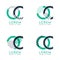 Four abstract CO logo posts set with dot and slash, green and black. very suitable for corporate identity, business, letterhead ,c