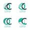 Four abstract CQ logo posts set with dot and slash, green and black. very suitable for corporate identity, business, letterhead ,c