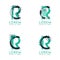 Four abstract CR logo posts set with dot and slash, green and black. very suitable for corporate identity, business, letterhead ,c