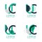 Four abstract CU logo posts set with dot and slash, green and black. very suitable for corporate identity, business, letterhead ,c