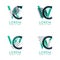 Four abstract CW logo posts set with dot and slash, green and black. very suitable for corporate identity, business, letterhead ,c