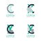 Four abstract CX logo posts set with dot and slash, green and black. very suitable for corporate identity, business, letterhead ,c