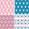 Four abstract pink blue arrows geometric pink seamless patterns set