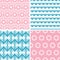 Four abstract pink blue folk motives seamless