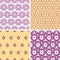 Four abstract purple and gold oriental motives seamless patterns set