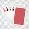 Four aces in five card poker hand playing cards with back design. Winning poker hand