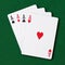 Four Aces on green card table poker winning hand business concept