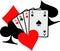 Four aces playing cards with big poker icons spades hearts diamonds clubs