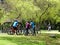 Four active cyclist at the park, Ecuador