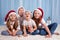 Four adorable kids, preschool children, having fun for christmas