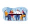 Four adult friends dining together at home. Casual dinner party, two men and two women at table enjoying meal and