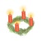 Four Advent Candles on Christmas Wreath. Hand drawn holiday illustration.