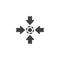 Four arrows point to button vector icon