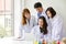 Four asian medical workers. Portrait of asian doctor. Chemists doing in the laboratory. young scientists with test and research in