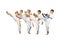 The four athlete are beating kicking on a white background isolated