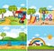 Four background scenes with playground in the park